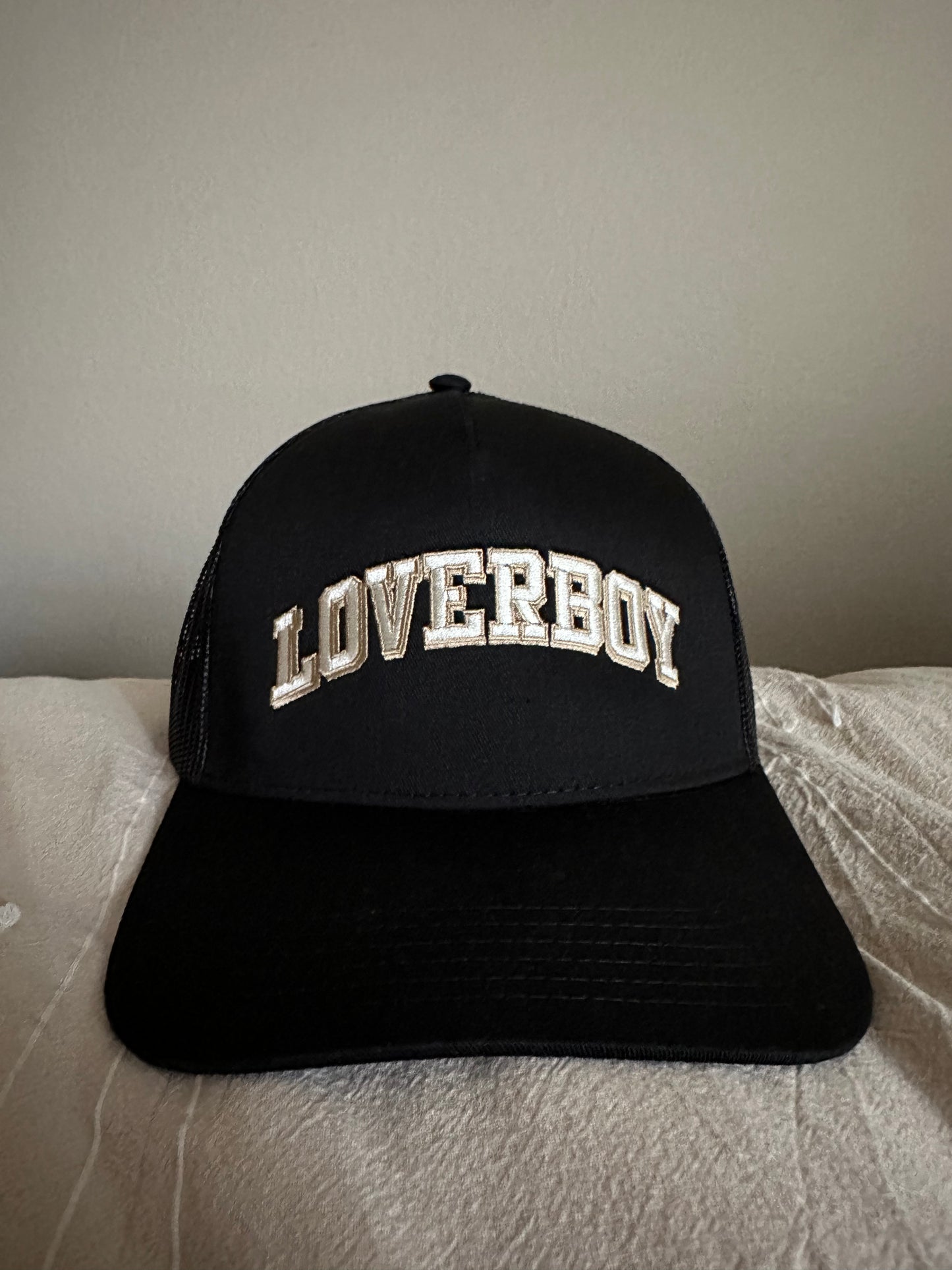 Black Letterman Loverboy Trucker Hat